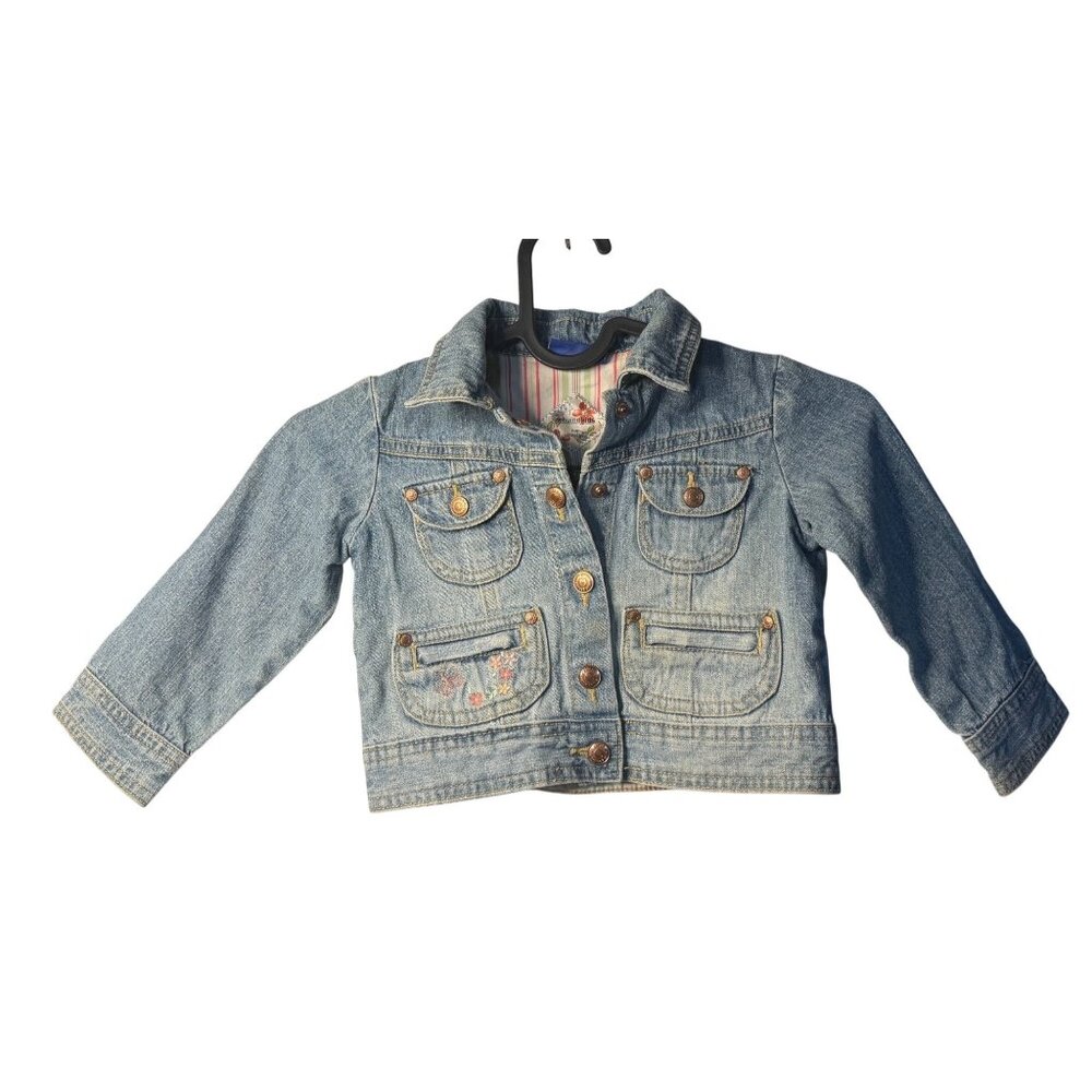 Genuine Kids Oshkosh Girls 18M Denim Jacket Trucker Floral Embroidered Outerwear